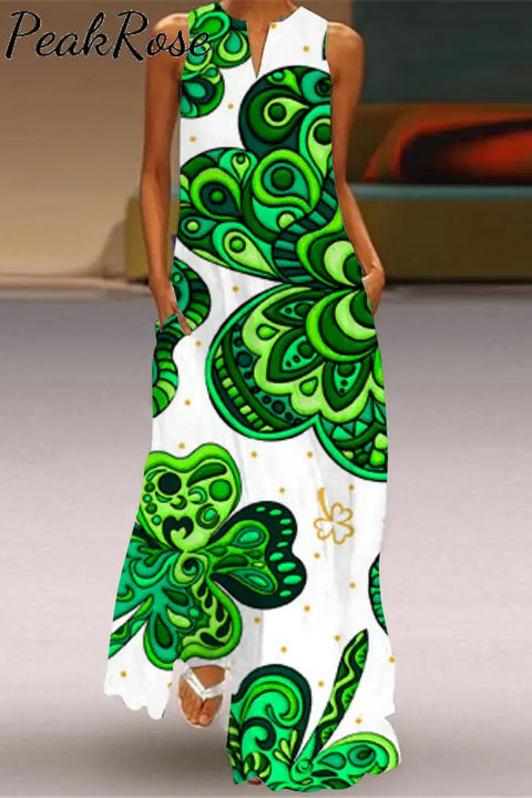 Shamrock Lucky Charm St Patricks Day Sleeveless Maxi Dress