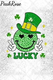 Shamrocks Smiling Face Lucky Happy St Patricks Leopard Glitter Short-Sleeved T-Shirt Top