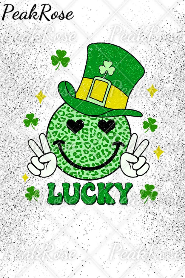 Shamrocks Smiling Face Lucky Happy St Patricks Leopard Glitter Short-Sleeved T-Shirt Top