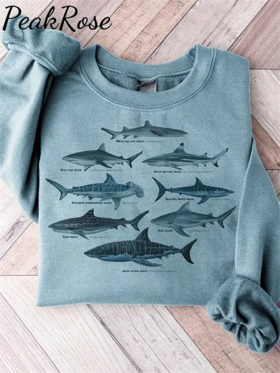 Shark Pattern Embroidery Art Cozy Sweatshirt Blue / S Hot Sell