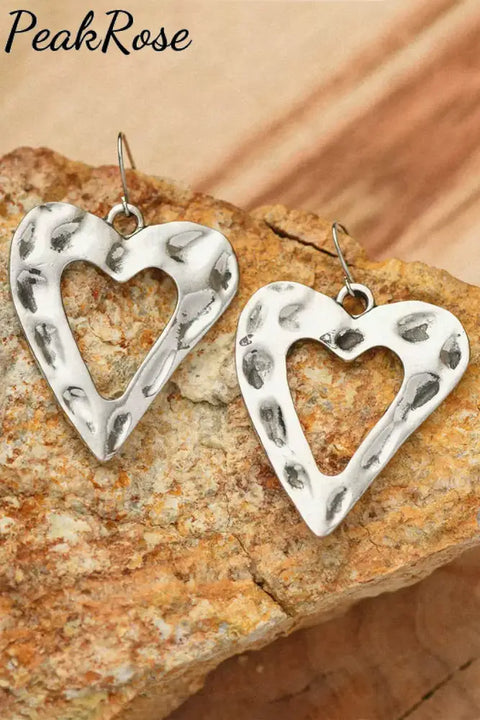 Silver Heart-Shape Hook Earrings