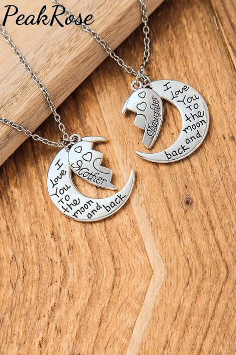 Silver I Love You To The Moon And Back Graphic Couple Necklaces Necklace