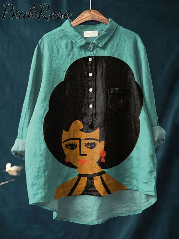 Sixties Woman Art Printed Women’s Casual Cotton And Linen Shirt Hot Sell