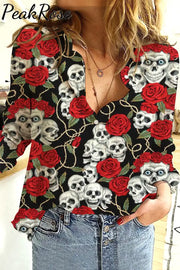 Skeleton Rose Print Long Sleeve Shirt S / Black Women