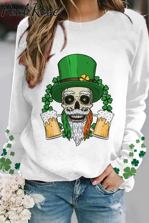 Skull Green Hat Four Leaf Clover Sweatshirt