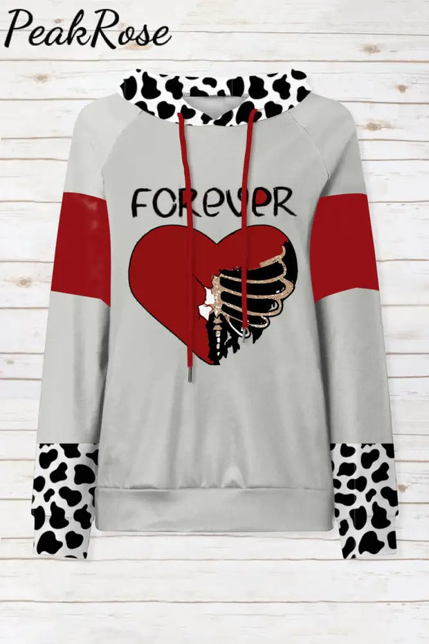 Skull Heart For Ever Leopard High Neck Sheath Casual Hoodie