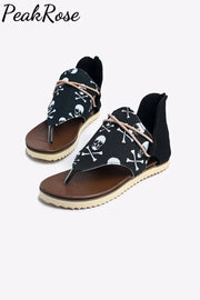 Skull Print Clip Toe Flat Sandals