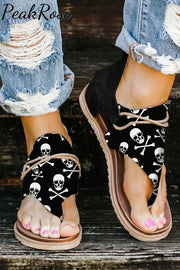 Skull Print Clip Toe Flat Sandals 3.5(35)