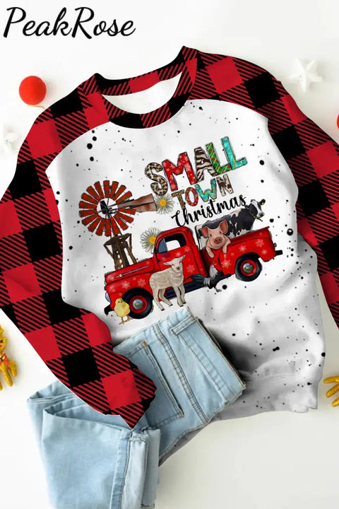 Small Town Christmas Truck Animals Western Plaid Leopard Print Sweatshirt