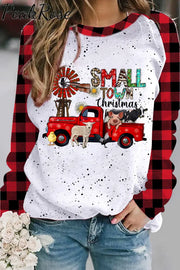 Small Town Christmas Truck Animals Western Plaid Leopard Print Sweatshirt S / Photo Color