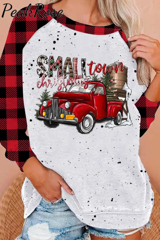 Small Town Christmas Truck Western Plaid Print Loose Fit Sweatshirt