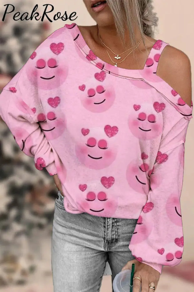 Valentine's Day Smile Face Love Off-shoulder Blouse 