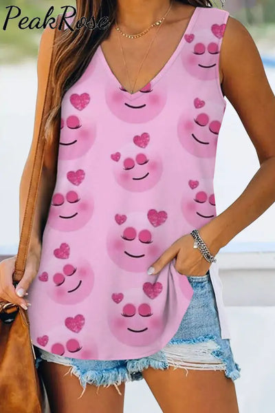 Valentine's Day Smile Face Love V-neck Sleeveless Tank