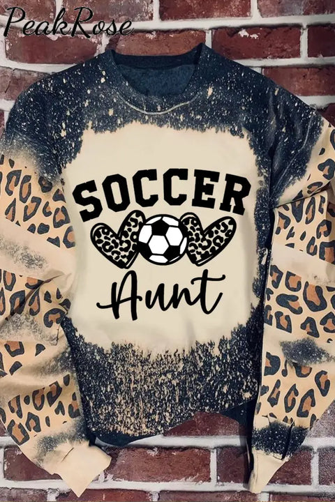 Soccer Aunt Heart Leopard Bleached Print Sweatshirt