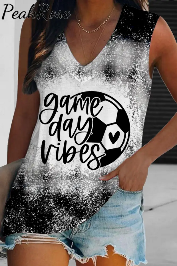 Soccer Ball Game Day Vibes Sleeveless V-Neck Tank Top