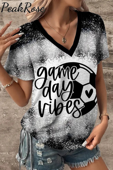 Soccer Ball Game Day Vibes V-Neck T-Shirt T-Shirt