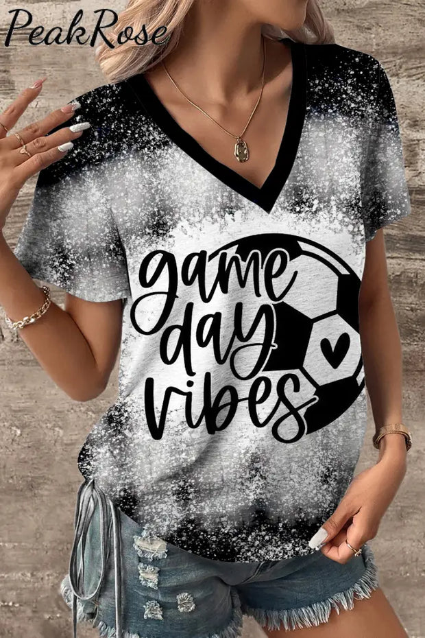 Soccer Ball Game Day Vibes V-Neck T-Shirt T-Shirt