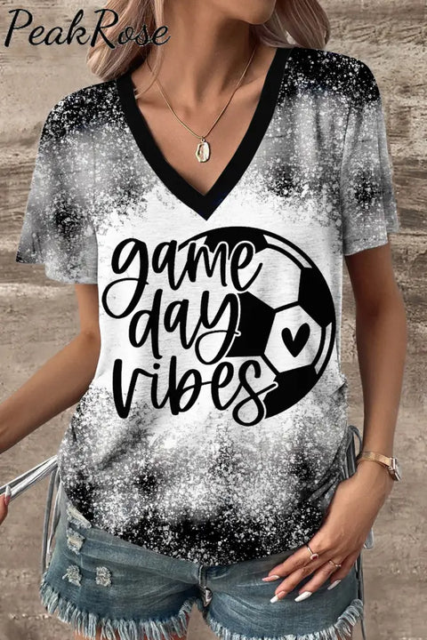 Soccer Ball Game Day Vibes V-Neck T-Shirt T-Shirt