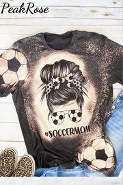 Soccer Ball Mom Messy Bun Bleached Print T-Shirt Black / S T-Shirt