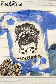 Soccer Ball Mom Messy Bun Bleached Print T-Shirt Blue / S T-Shirt