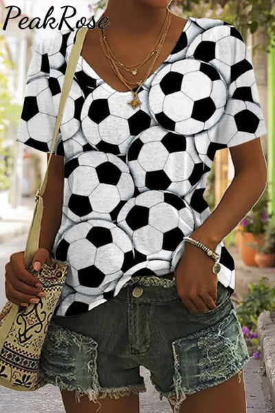 Soccer Balls Printed Tie-Dye V Neck T-Shirt T-Shirt