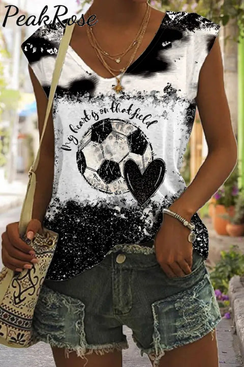 Soccer Day My Heart Is On That Field Printed Sleeveless V-Neck Tank V-Neck Top