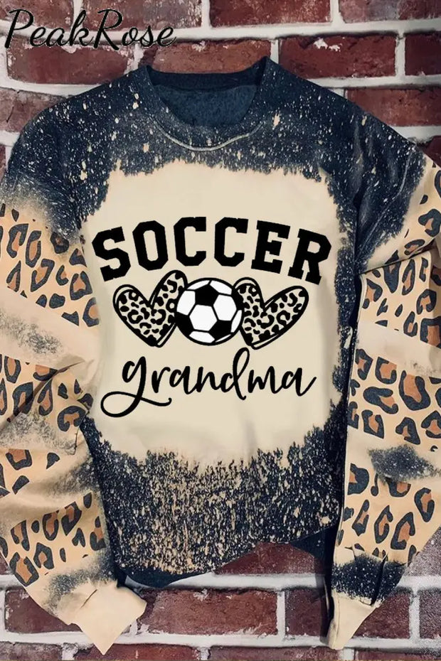 Soccer Grandma Heart Leopard Bleached Print Sweatshirt