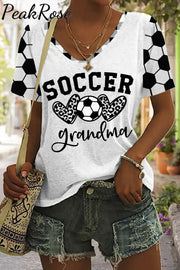 Soccer Grandma Heart Plaid Print V-Neck T-Shirt T-Shirt