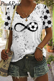 Soccer Heart Print Tie-Dye V Neck T-Shirt T-Shirt