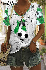 Soccer Heart Print Tie-Dye V Neck T-Shirt T-Shirt