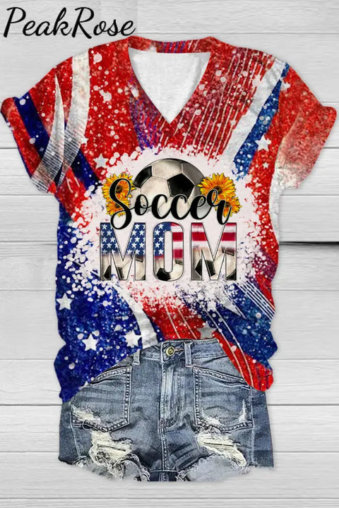 Soccer Mom 4Th July Print V Neck T-Shirt T-Shirt