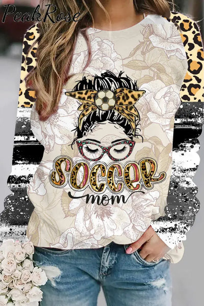 Soccer Mom Fashion Girl Head Portrait Leopard Print Black & White Ink Sweatshirt