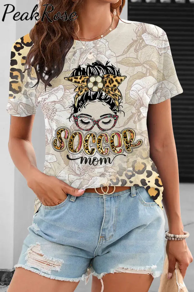 Soccer Mom Fashion Girl Head Portrait Leopard Print Black & White Ink T-Shirt T-Shirt