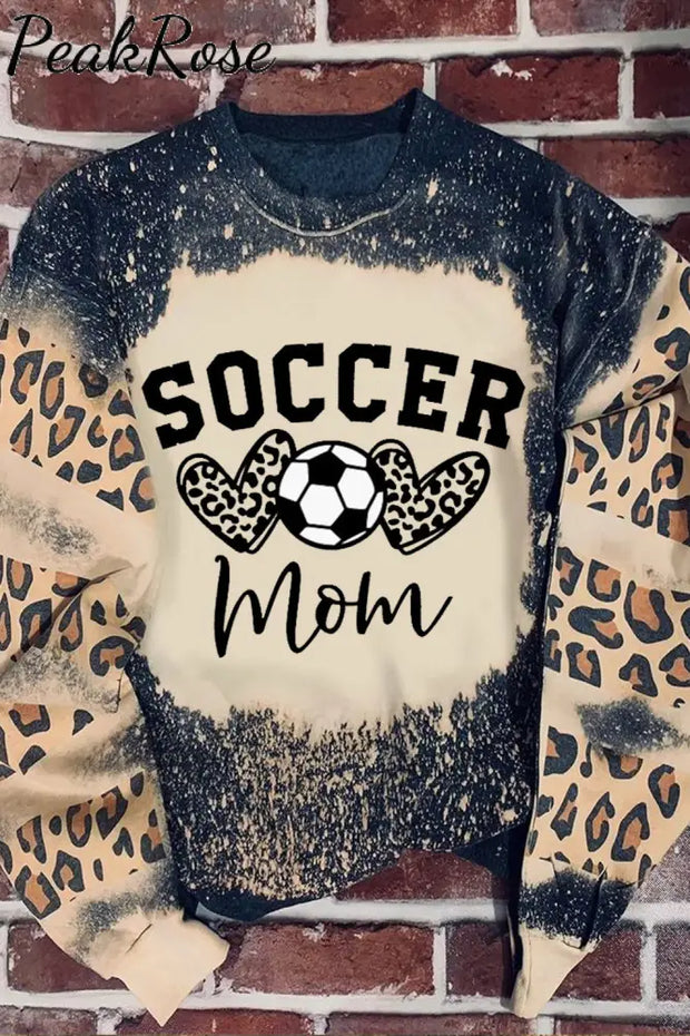 Soccer Mom Heart Leopard Bleached Print Sweatshirt