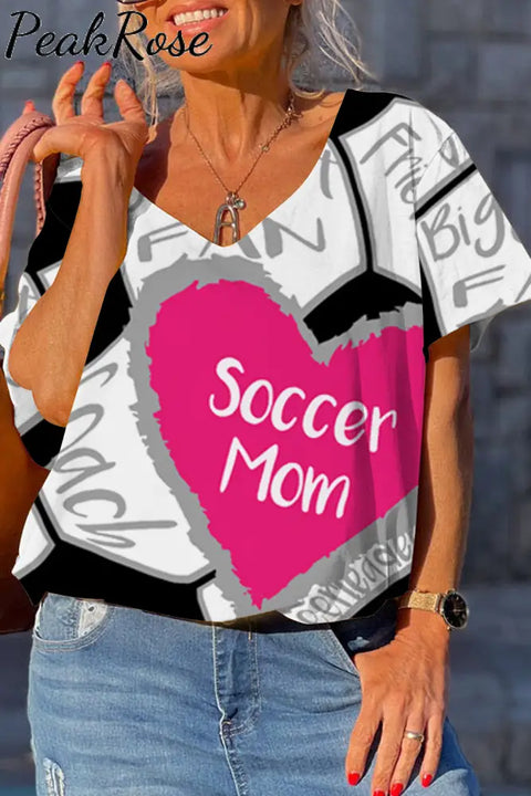 Soccer Mom In Heart Print Dolman Sleeves Tee