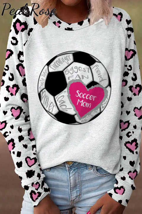 Soccer Mom In Heart Print Sweatshirt