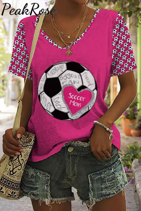 Soccer Mom In Heart Print V-Neck T-Shirt T-Shirt