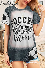 Soccer Mom Leopard Heart Bleached Print T-Shirt Black / S T-Shirt