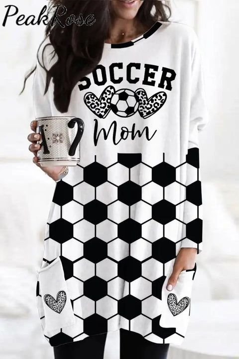 Soccer Mom Leopard Heart Print Bleached Loose Tunic With Pockets Black / S