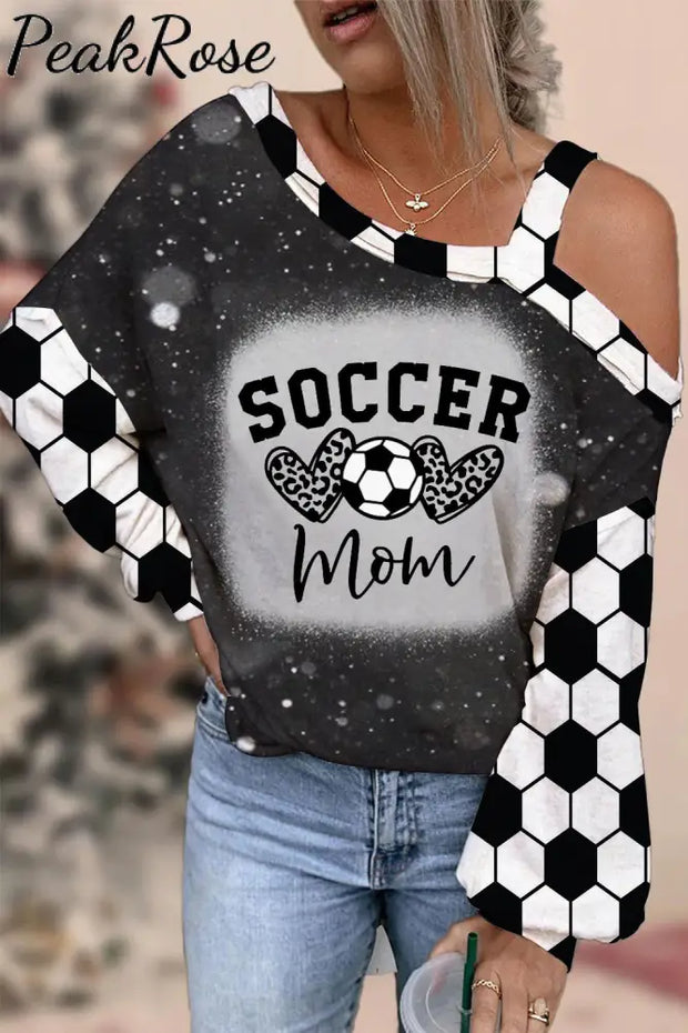 Soccer Mom Leopard Heart Print Bleached Off-Shoulder Blouse S / Black