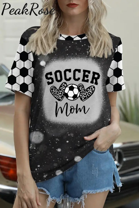 Soccer Mom Leopard Heart Print Bleached T-Shirt S / Black T-Shirt