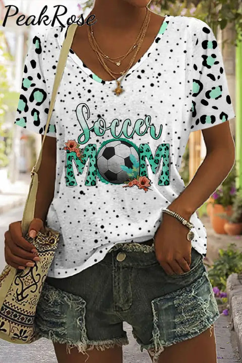 Soccer Mom Leopard Print Tie-Dye V Neck T-Shirt T-Shirt