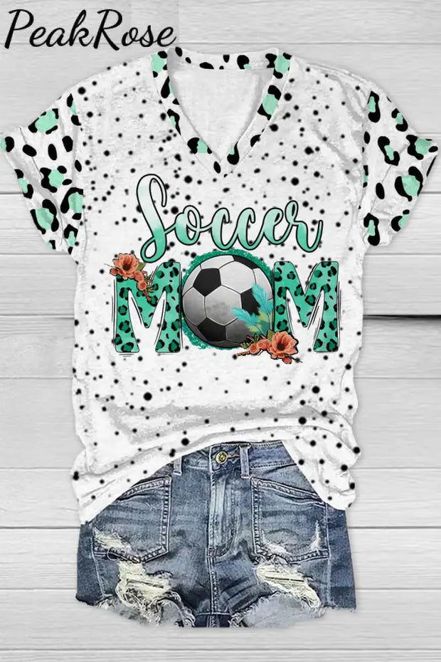 Soccer Mom Leopard Print V Neck T-Shirt T-Shirt