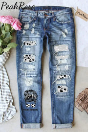 Soccer Mom Mesh Print Ripped Denim Jeans