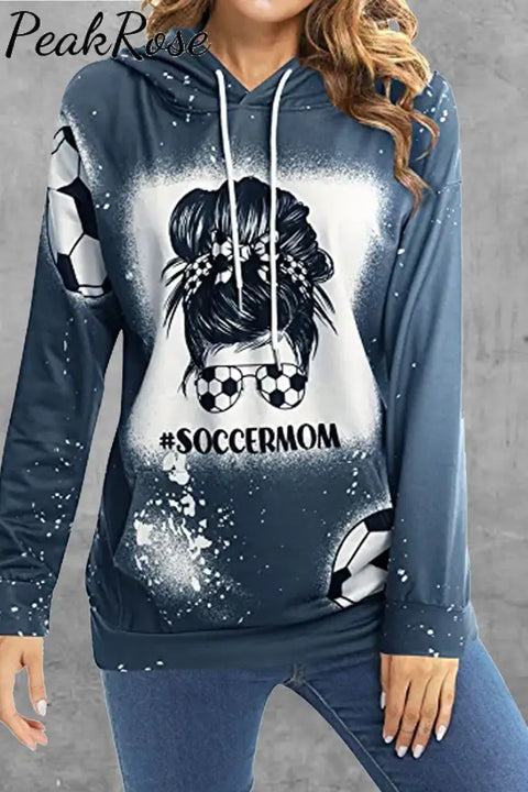 Soccer Mom Messy Bun Bleached Print Hoodie Dark Blue / S