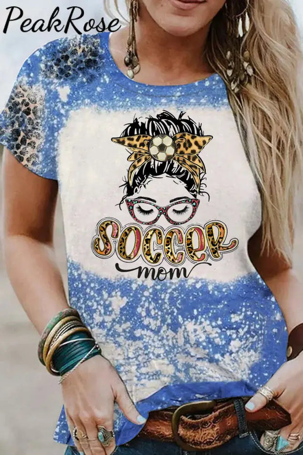 Soccer Mom Messy Bun Bleached Print T-Shirt