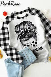 Soccer Mom Messy Bun Plaid Print Sweatshirt