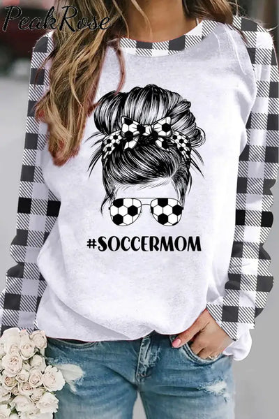 Soccer Mom Messy Bun Plaid Print Sweatshirt S /