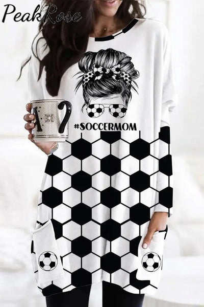 Soccer Mom Messy Bun Print Bleached Loose Tunic With Pockets Black / S