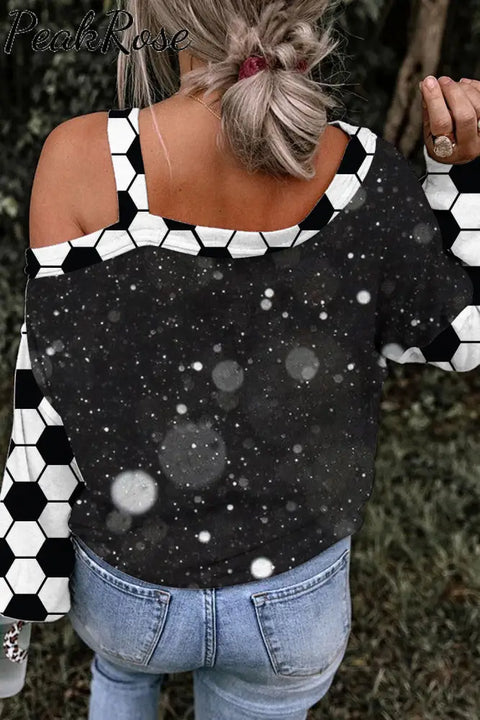 Soccer Mom Messy Bun Print Bleached Off-Shoulder Blouse